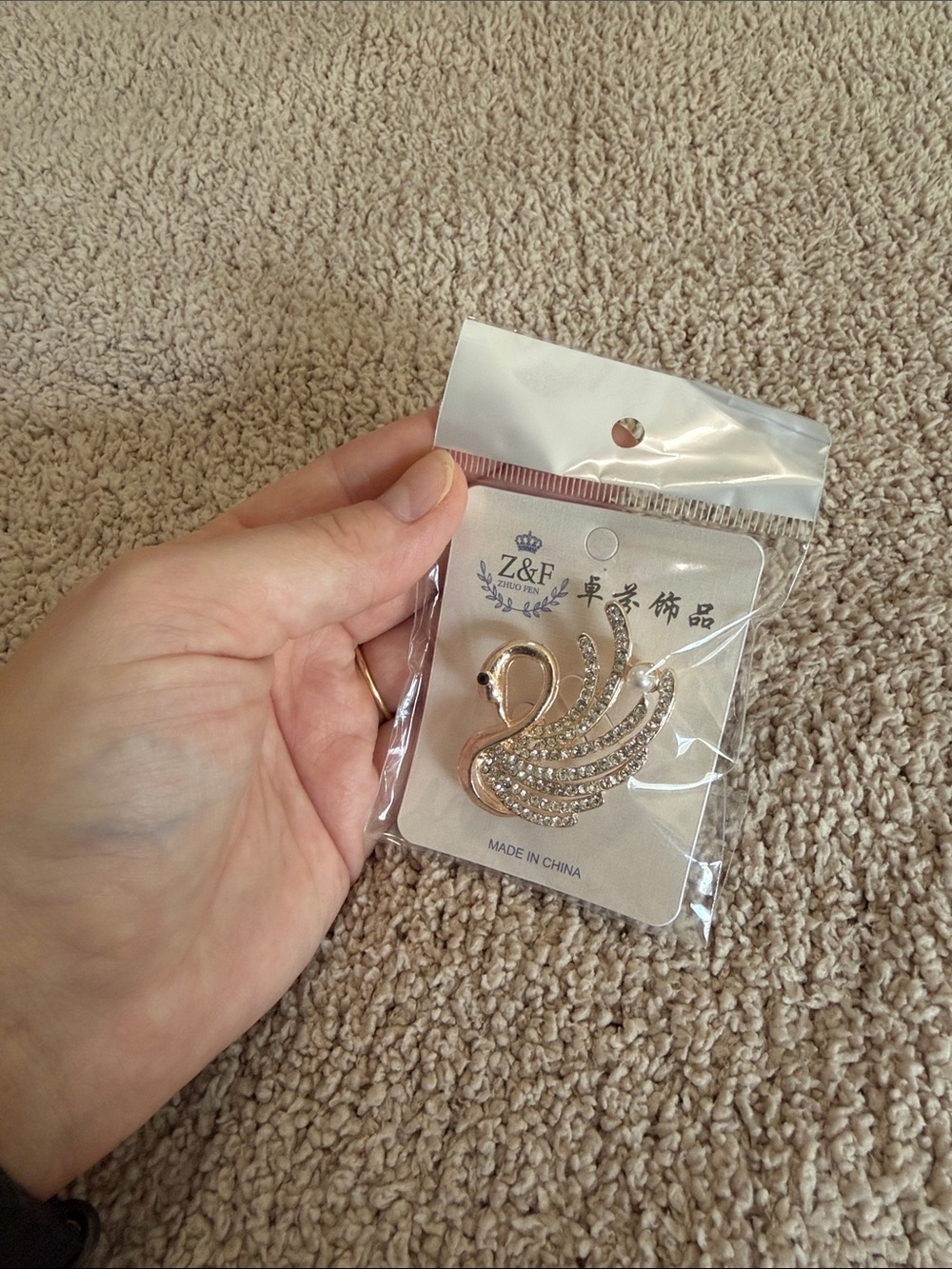 Gold Swan Crystal Brooch - Gold Rhinestone Swan Pin